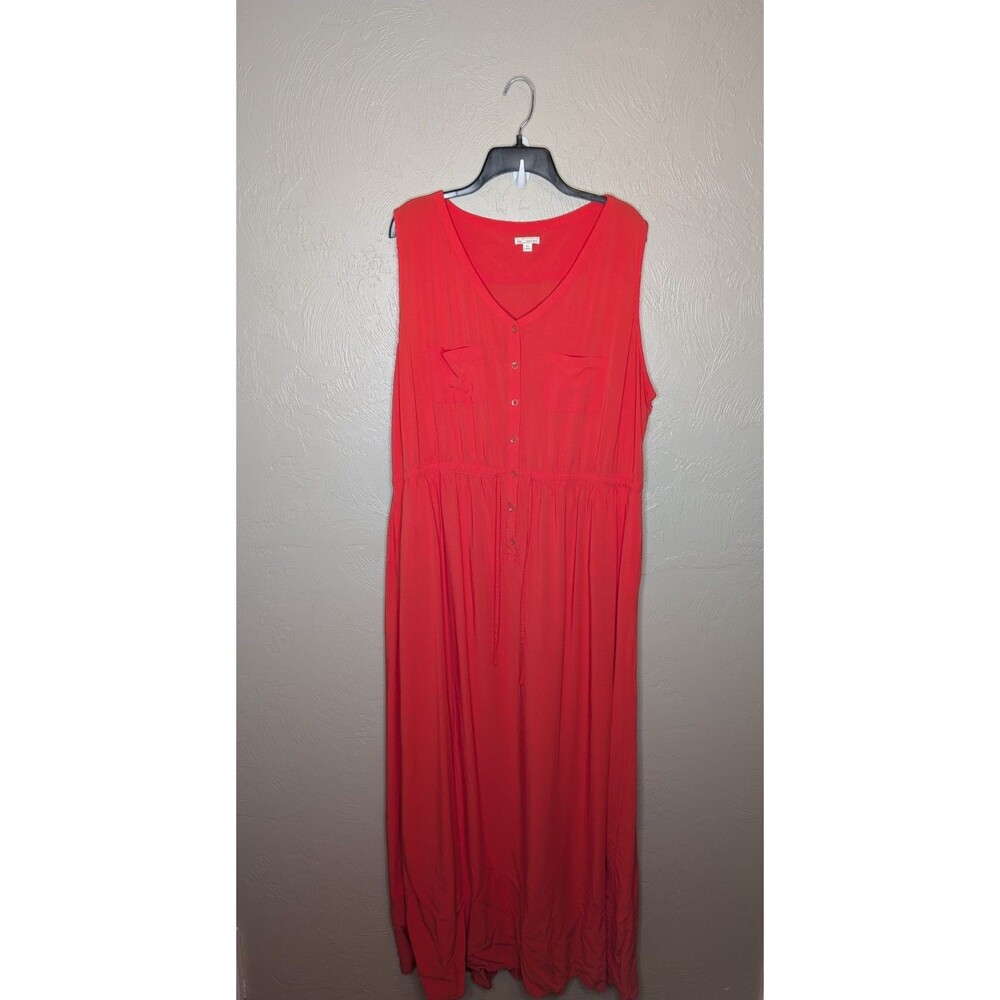 Gap Womens XXL Coral Lucy Sleeveless Cinch waist Long Maxi Dress Pockets